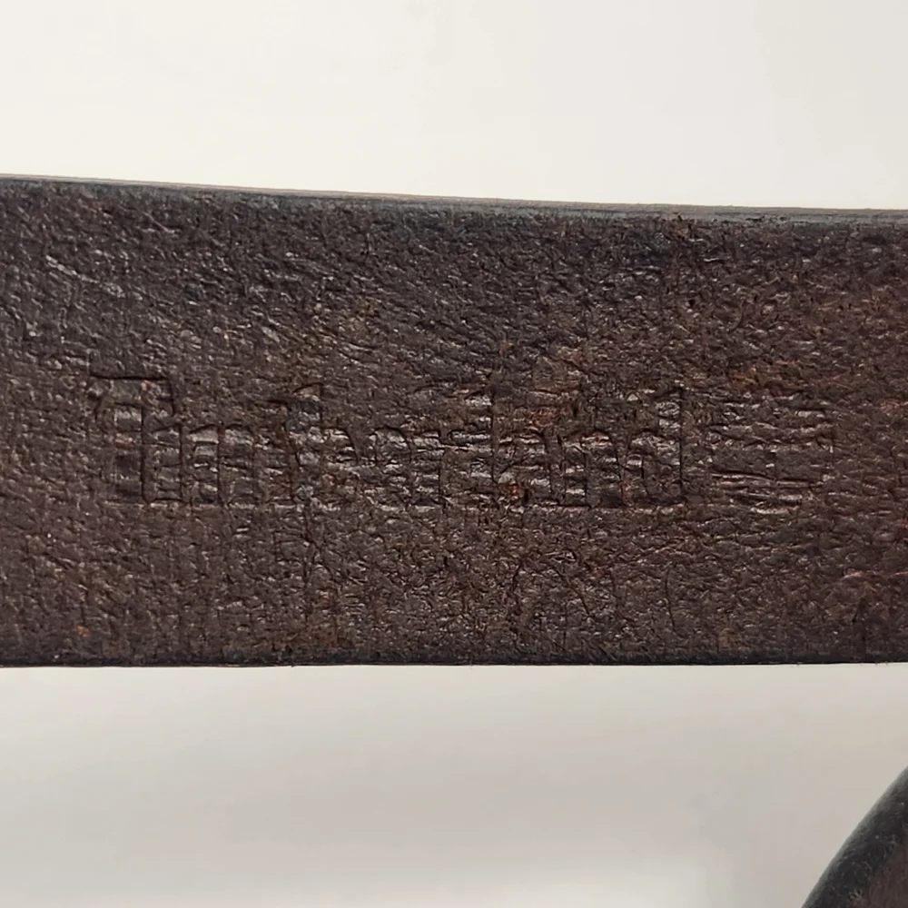 TIMBERLAND Belt Size 34 Brown Leather Made USA Silver Buckle 1.5 Width